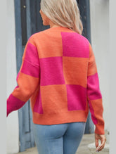 WOMEN PLAID COLOR BLOCK BUTTON UP CARDIGAN